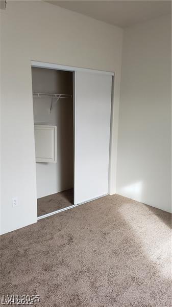 unfurnished bedroom with carpet floors and a closet