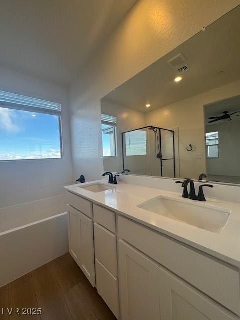 bathroom featuring plenty of natural light, a sink, and visible vents