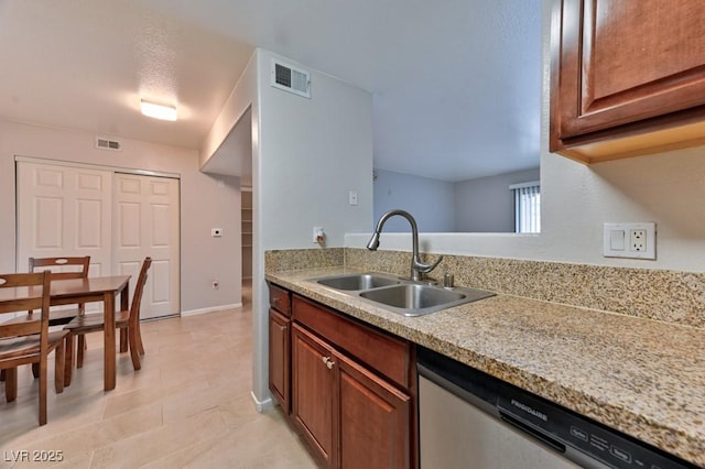 kitchen with light countertops, visible vents, a sink, and stainless steel dishwasher