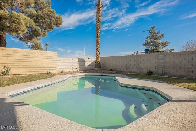 view of swimming pool featuring a fenced backyard and a fenced in pool