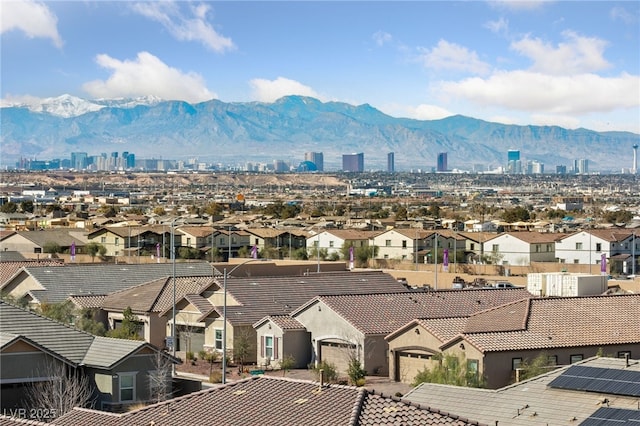 property view of mountains featuring a residential view