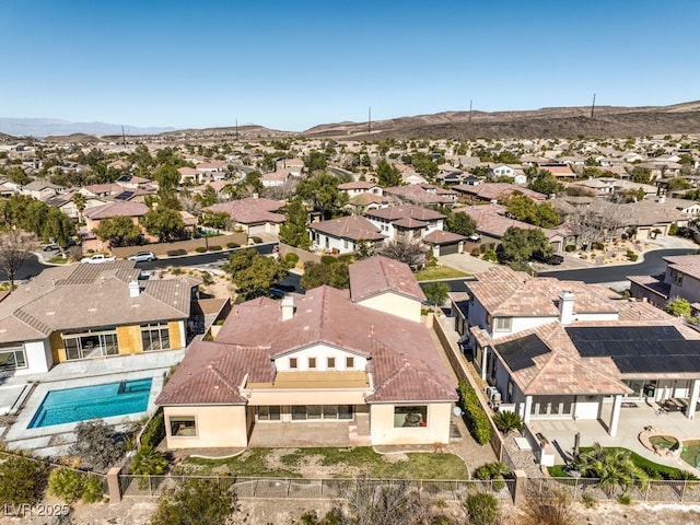 bird's eye view featuring a residential view and a mountain view