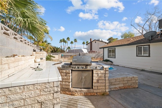 view of patio / terrace with exterior kitchen and a fenced backyard