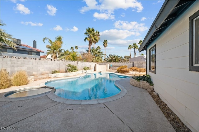 view of swimming pool featuring a patio area, a fenced backyard, and a fenced in pool