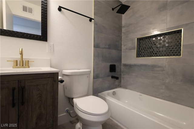 bathroom with visible vents, vanity, toilet, and tub / shower combination