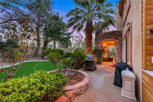 view of yard with a patio and fence