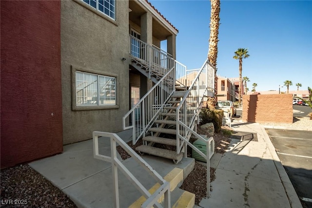 view of building exterior featuring stairs