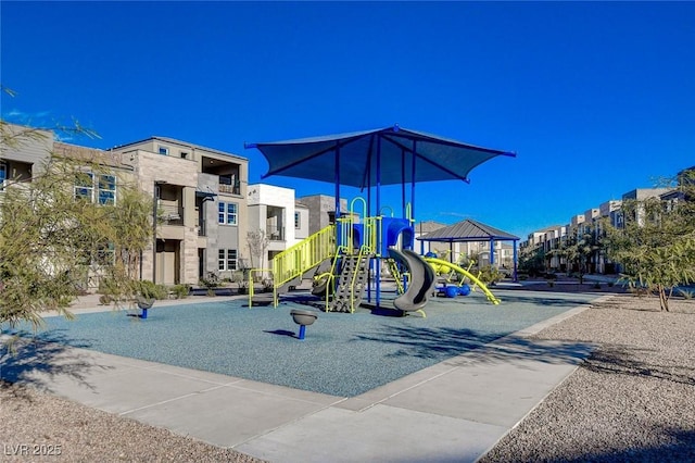 communal playground with a residential view