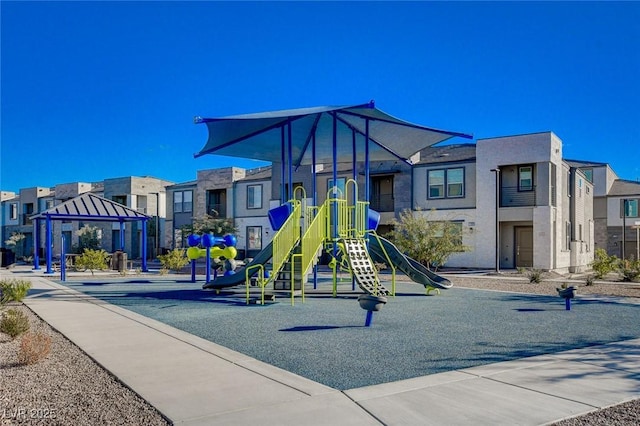 community playground with a residential view and a gazebo