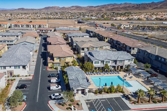 aerial view featuring a residential view and a mountain view