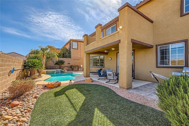 view of pool featuring a patio area, a fenced backyard, and a fenced in pool