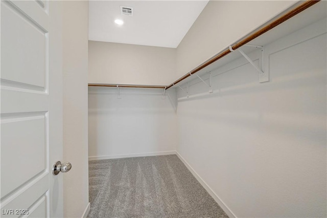 spacious closet with carpet floors and visible vents