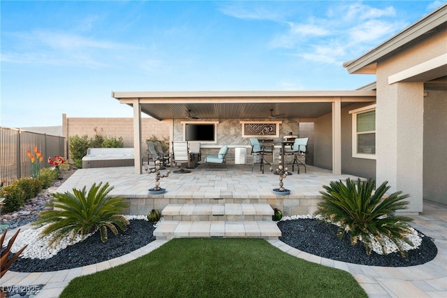 view of patio / terrace with outdoor dining space and fence