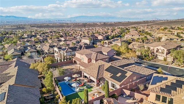 aerial view featuring a residential view and a mountain view