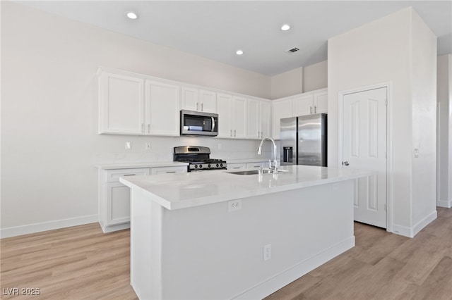 kitchen with visible vents, appliances with stainless steel finishes, a sink, and white cabinetry