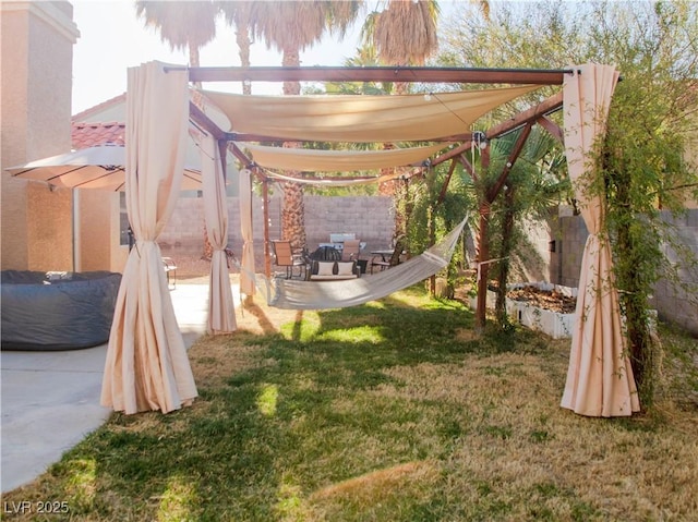 view of yard featuring a patio area and fence