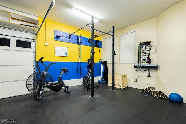 exercise area with a garage