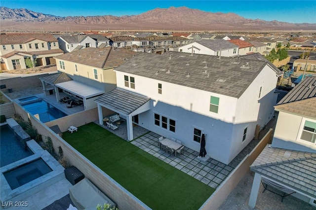 aerial view featuring a residential view and a mountain view