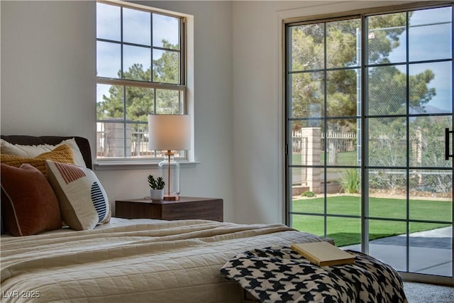 bedroom featuring multiple windows and access to exterior