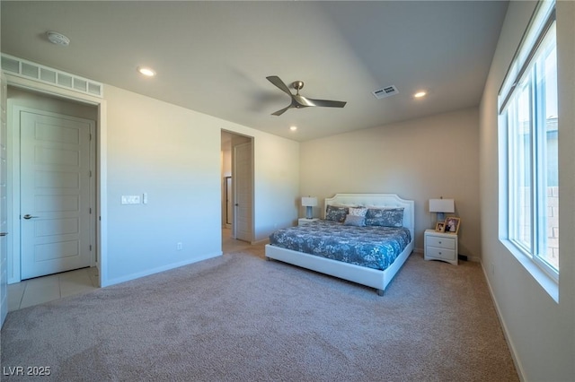 4400 E Cactus Canyon Dr, Pahrump, NV 89061 - bedroom featuring multiple windows, carpet flooring, visible vents, and recessed lighting