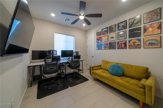 4400 E Cactus Canyon Dr, Pahrump, NV 89061 - office space with ceiling fan, baseboards, visible vents, and recessed lighting