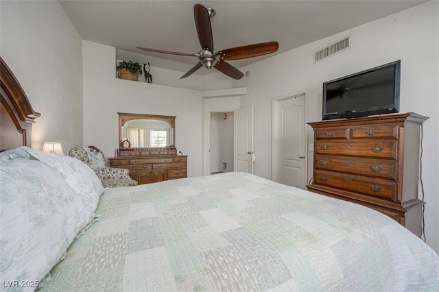 bedroom featuring a ceiling fan and visible vents