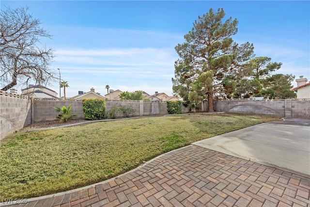 view of yard with a patio area and a fenced backyard