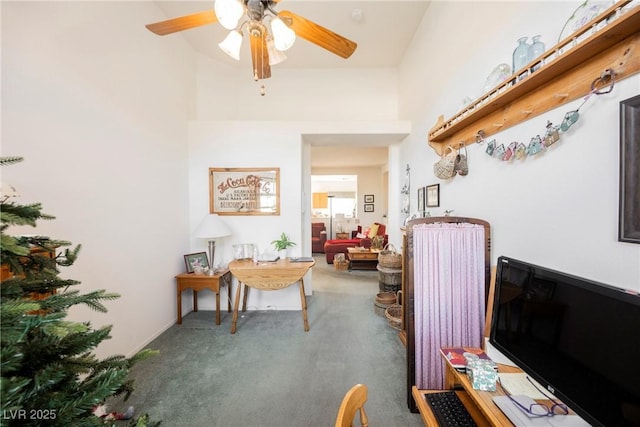 office featuring ceiling fan and carpet flooring