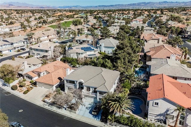 aerial view featuring a residential view and a mountain view