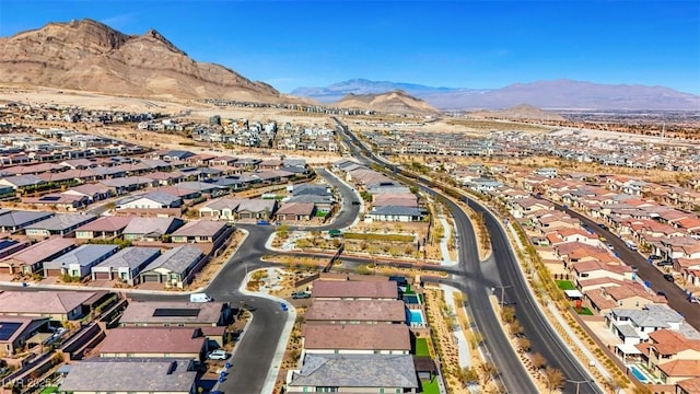 aerial view featuring a residential view and a mountain view