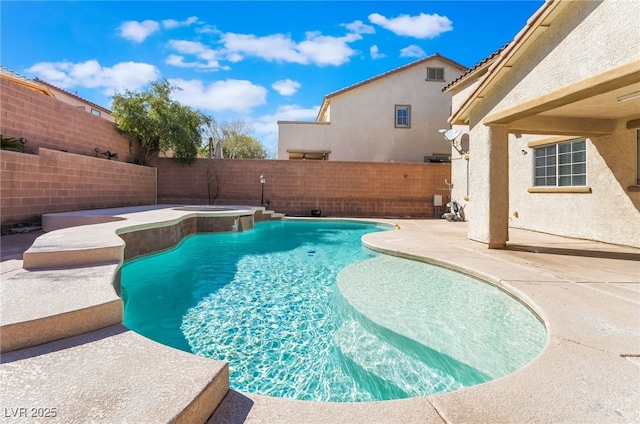 view of pool with a patio area, a fenced backyard, and a fenced in pool