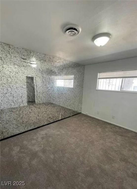 basement with carpet floors and visible vents