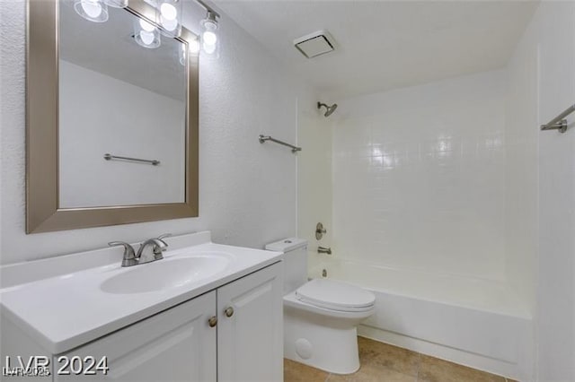 full bathroom with shower / washtub combination, tile patterned flooring, vanity, and toilet