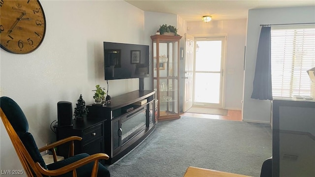 carpeted living room with a healthy amount of sunlight