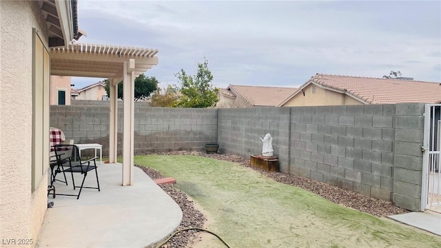 view of yard with a patio area and a fenced backyard