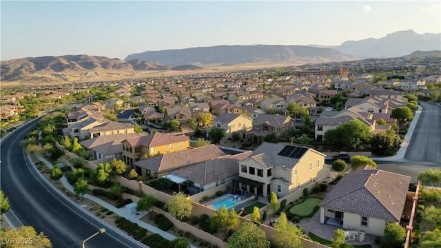 birds eye view of property featuring a residential view and a mountain view