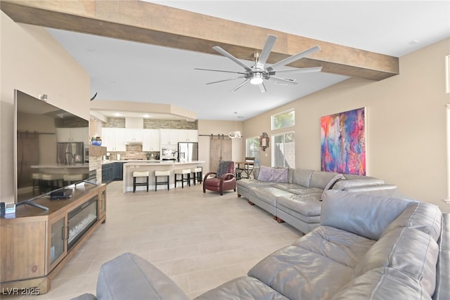 living room with a ceiling fan