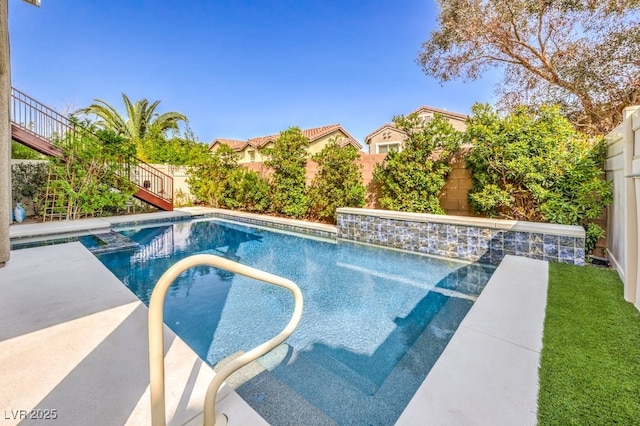 1332 Cedar Berry Ct, Henderson, NV 89012 - view of pool with a fenced backyard, stairs, and a pool with connected hot tub