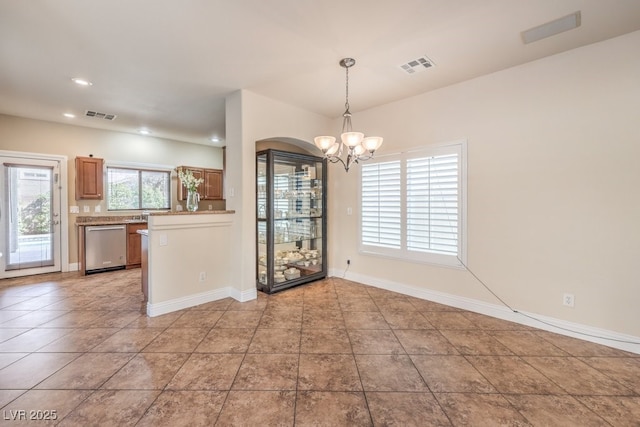 1332 Cedar Berry Ct, Henderson, NV 89012 - kitchen featuring a chandelier, dishwasher, light tile patterned flooring, baseboards, and recessed lighting