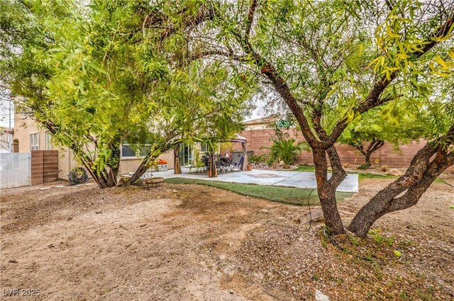 view of yard featuring a patio and a fenced backyard