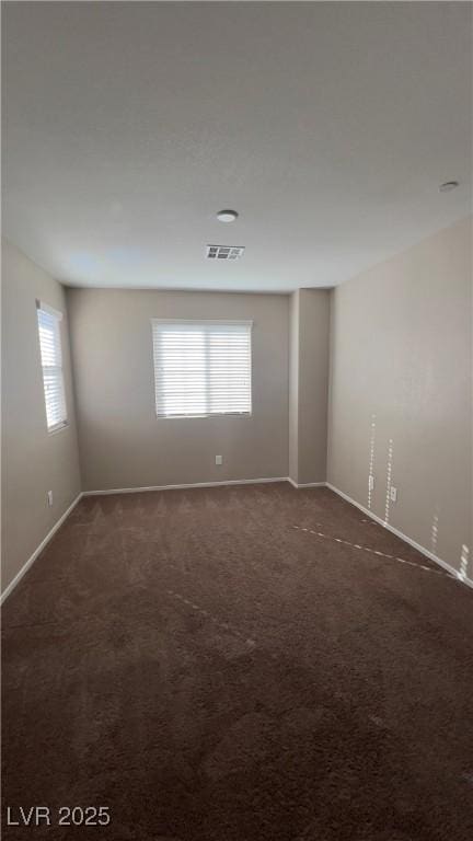 spare room with visible vents, carpet floors, and a wealth of natural light