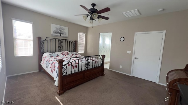 bedroom with carpet, baseboards, and ceiling fan