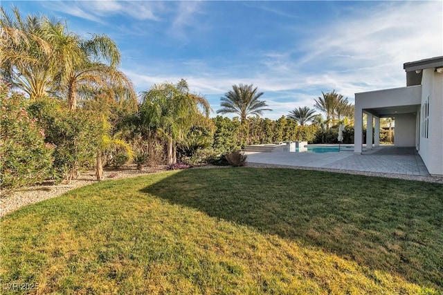 view of yard featuring a patio and an outdoor pool