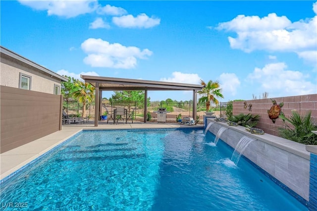 view of pool featuring a fenced backyard and a fenced in pool