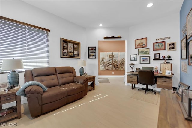 home office with recessed lighting