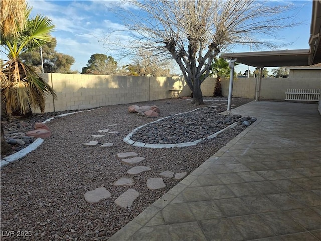 view of yard with a patio and a fenced backyard