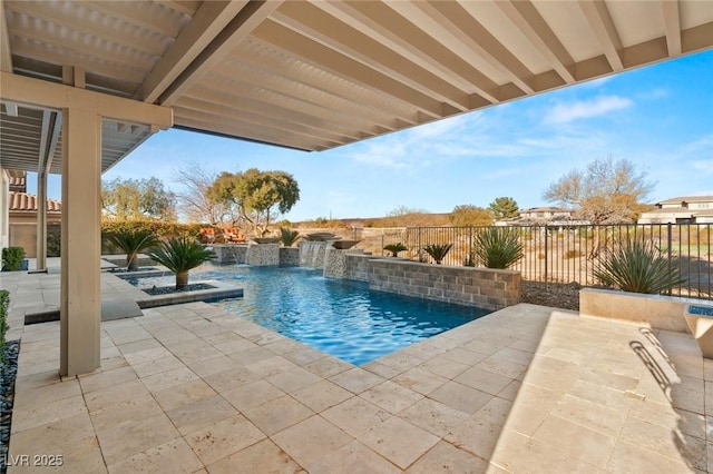 view of pool featuring a fenced in pool, a patio area, and a fenced backyard