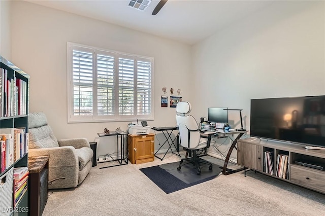 office space with carpet flooring and visible vents