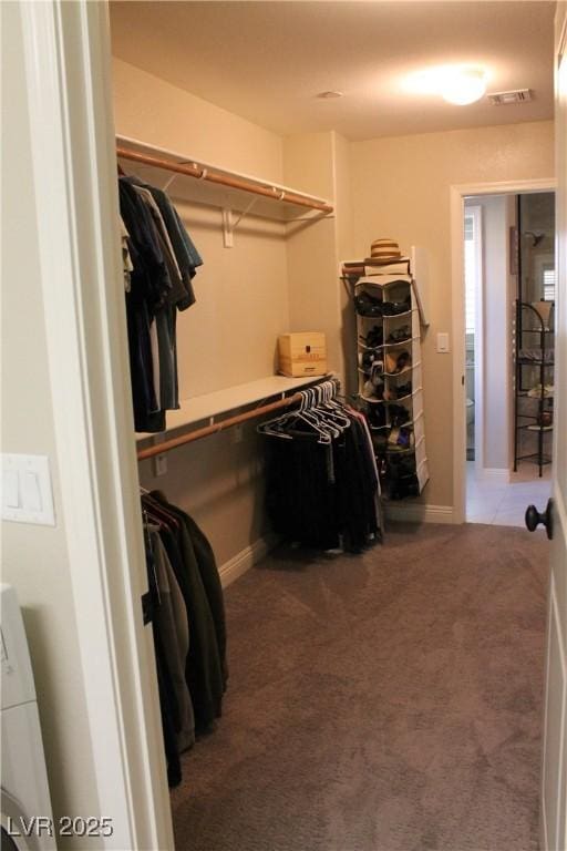 spacious closet with carpet and visible vents