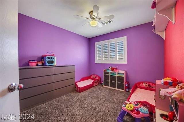 bedroom featuring carpet and ceiling fan